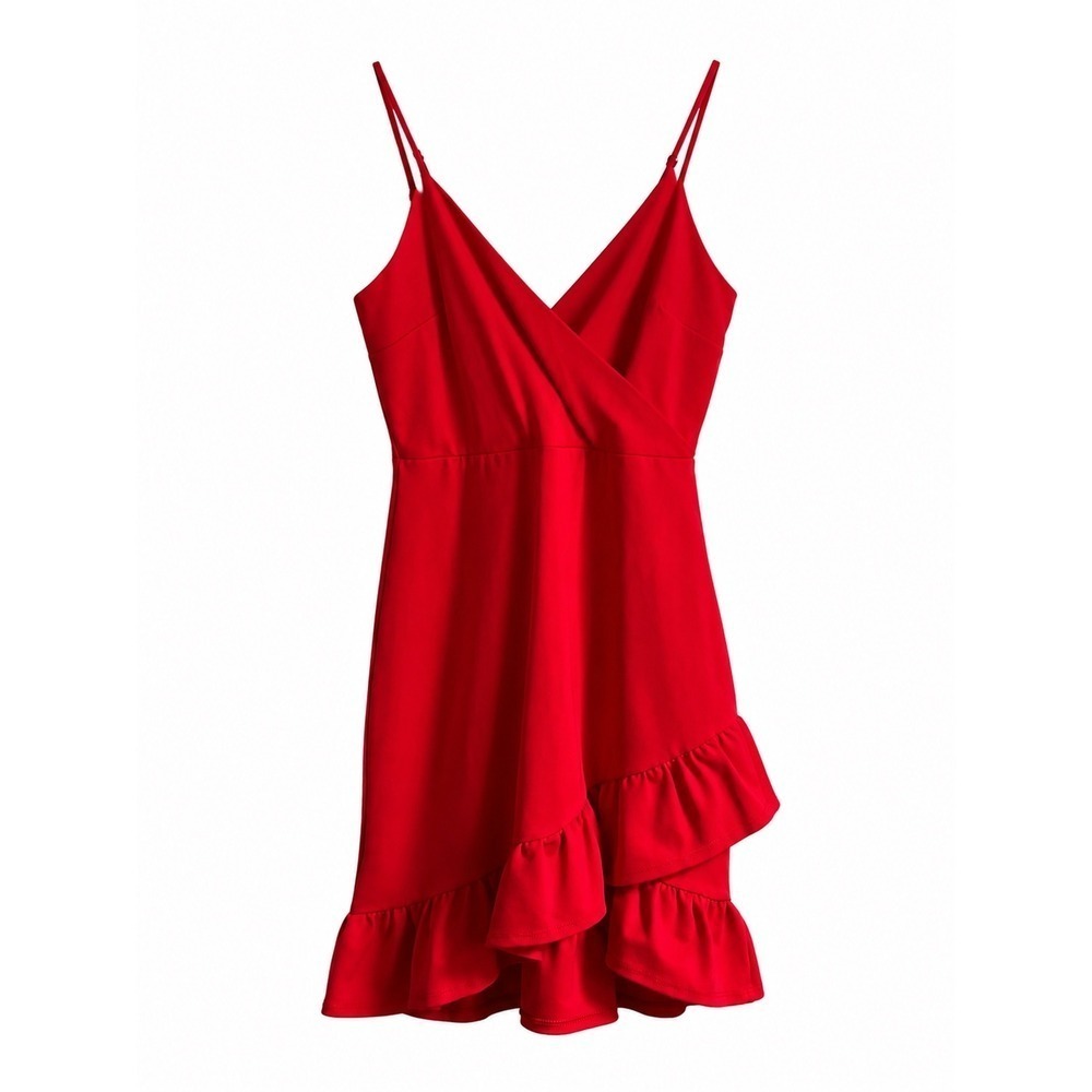 Lulu's Red Ruffle Wrap Dress NWT Size Small Adjustable Straps Flirty Party Dress